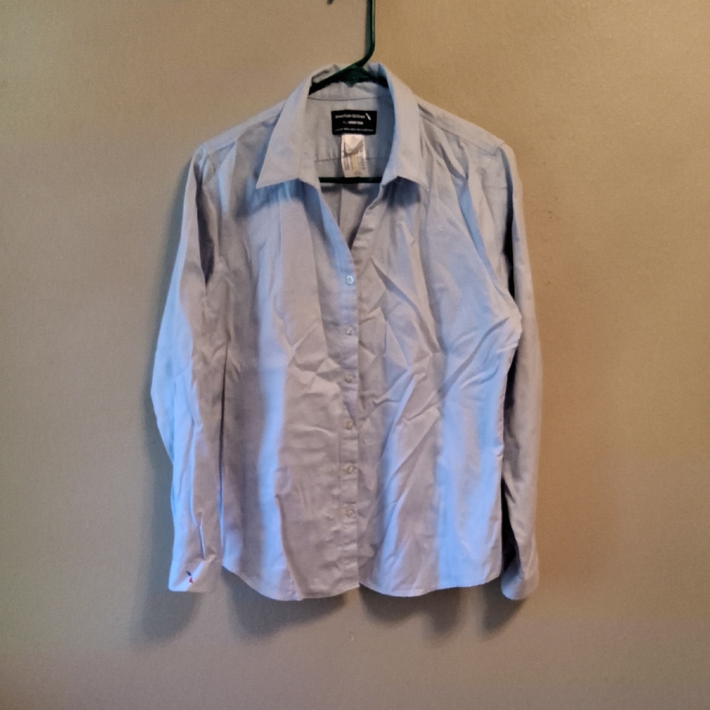 American Airlines Lands End Employee Uniform Light Blue Button Down Shirt